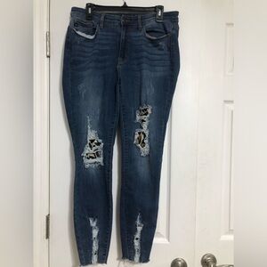 Judy blue leopard skinny‎ jeans ripped Distressed Jeans with Frayed Hem 82166